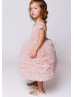 Cap Sleeves Beaded Pink Tulle Ruffle Flower Girl Dress